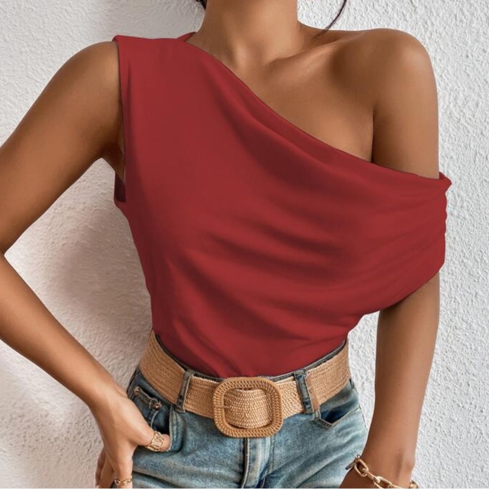 Elegant Red One-Shoulder Top
